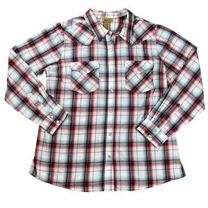 Wrangler Pearl Snap Plaid Western Shirt Women’s XL Long Sleeve Cowgirl Farmhouse
